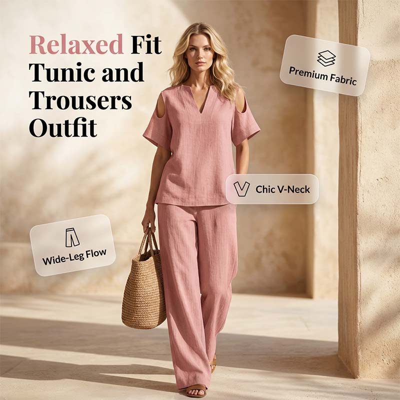 Unifarbenes Outfit aus Tunika und Hose mit lockerer Passform