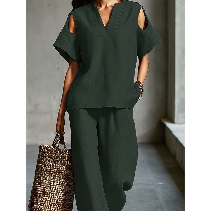 Unifarbenes Outfit aus Tunika und Hose mit lockerer Passform