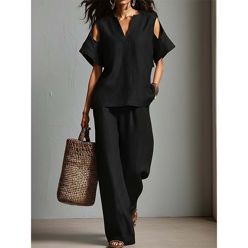 Unifarbenes Outfit aus Tunika und Hose mit lockerer Passform