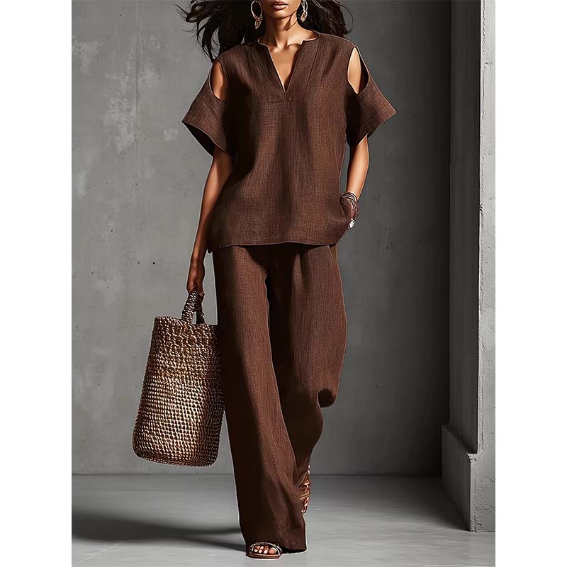 Unifarbenes Outfit aus Tunika und Hose mit lockerer Passform