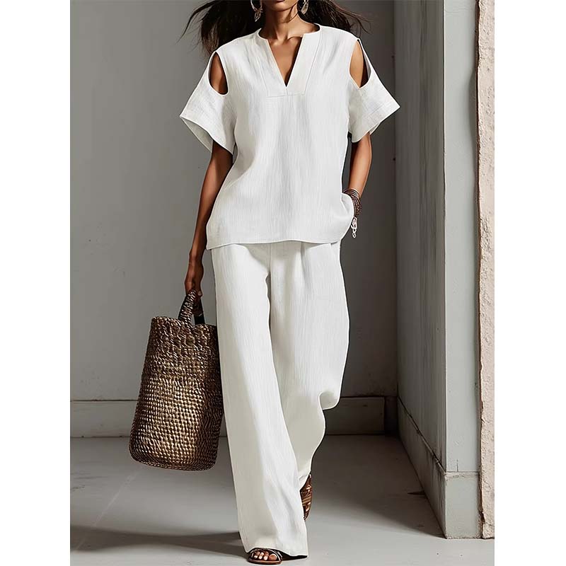 Unifarbenes Outfit aus Tunika und Hose mit lockerer Passform