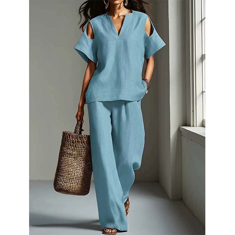 Unifarbenes Outfit aus Tunika und Hose mit lockerer Passform