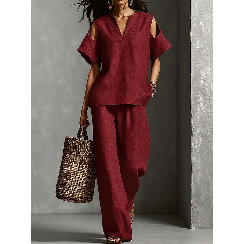 Unifarbenes Outfit aus Tunika und Hose mit lockerer Passform