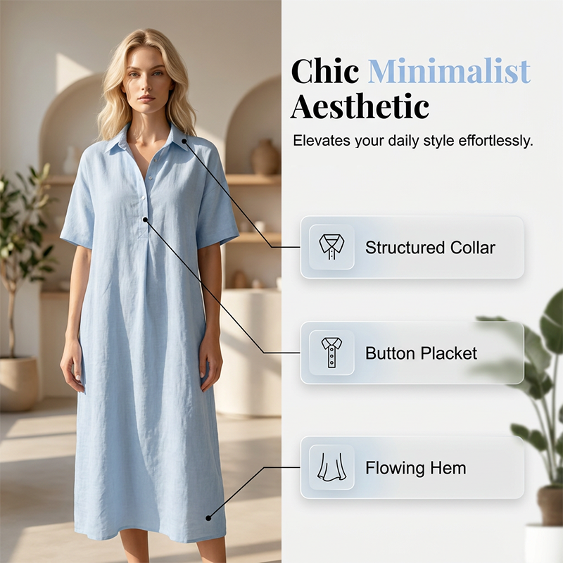 Damen lässiges Hemdkleid aus Leinen-Mischung