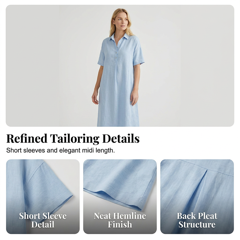 Damen lässiges Hemdkleid aus Leinen-Mischung
