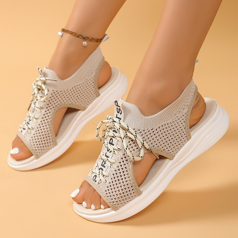 Damen Offene Zehen Atmungsaktive Strickkeilabsatzsandalen