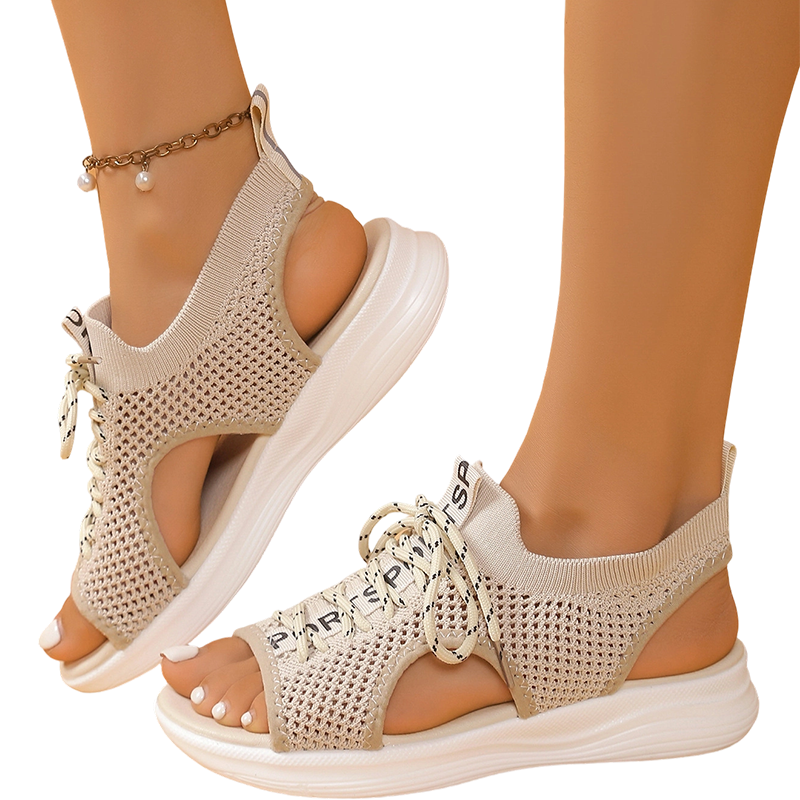 Damen Offene Zehen Atmungsaktive Strickkeilabsatzsandalen