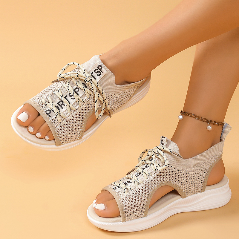 Damen Offene Zehen Atmungsaktive Strickkeilabsatzsandalen