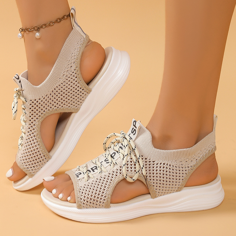 Damen Offene Zehen Atmungsaktive Strickkeilabsatzsandalen