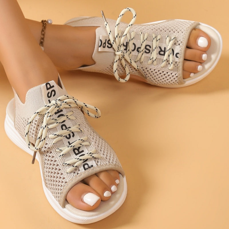Damen Offene Zehen Atmungsaktive Strickkeilabsatzsandalen