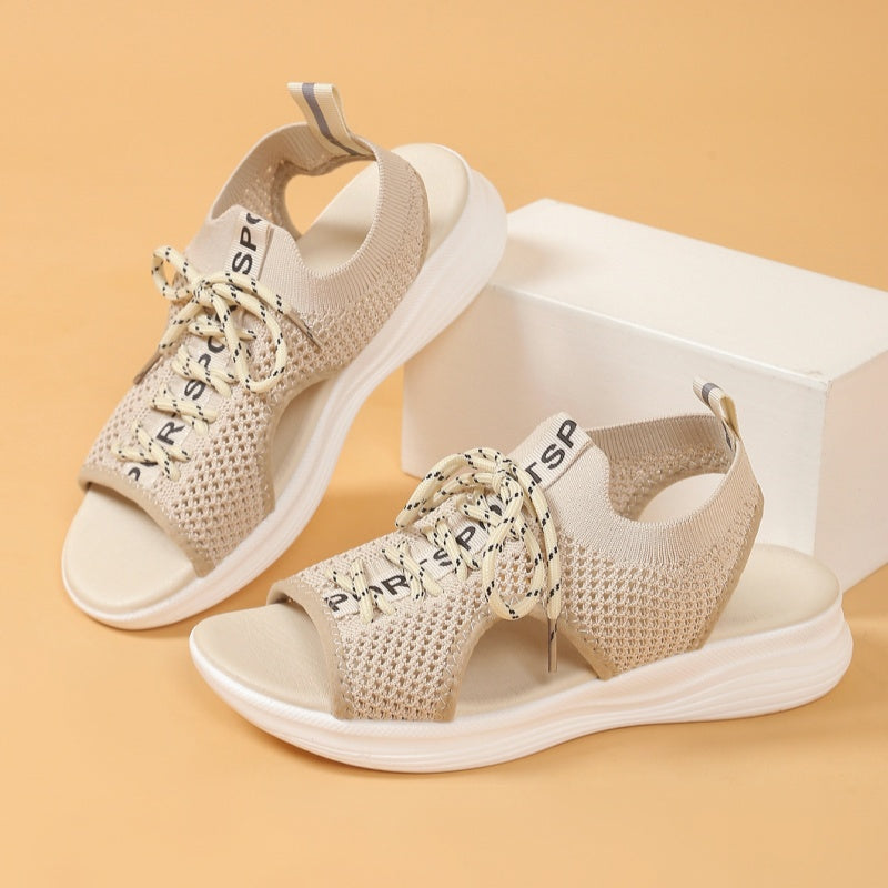 Damen Offene Zehen Atmungsaktive Strickkeilabsatzsandalen