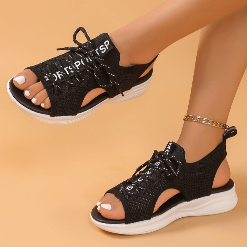 Damen Offene Zehen Atmungsaktive Strickkeilabsatzsandalen