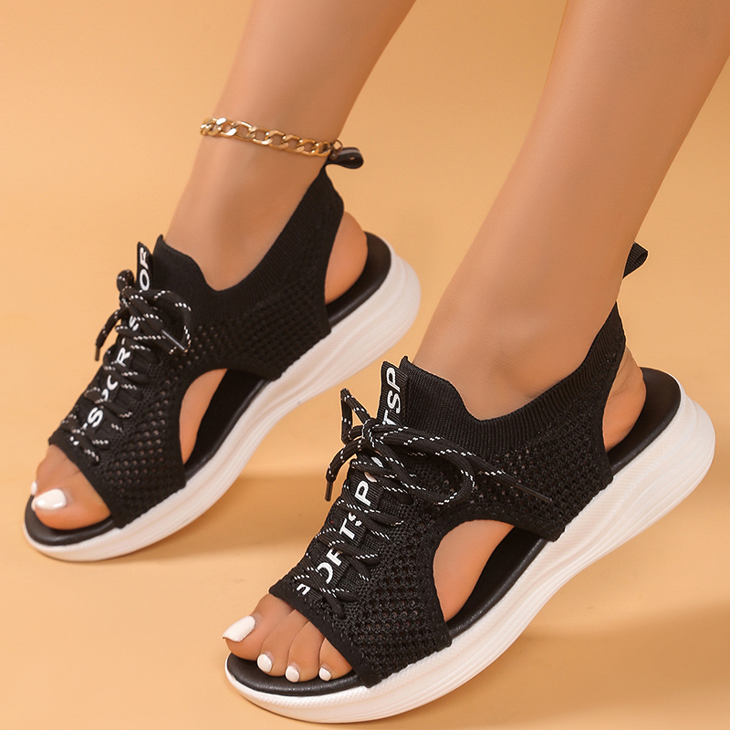Damen Offene Zehen Atmungsaktive Strickkeilabsatzsandalen