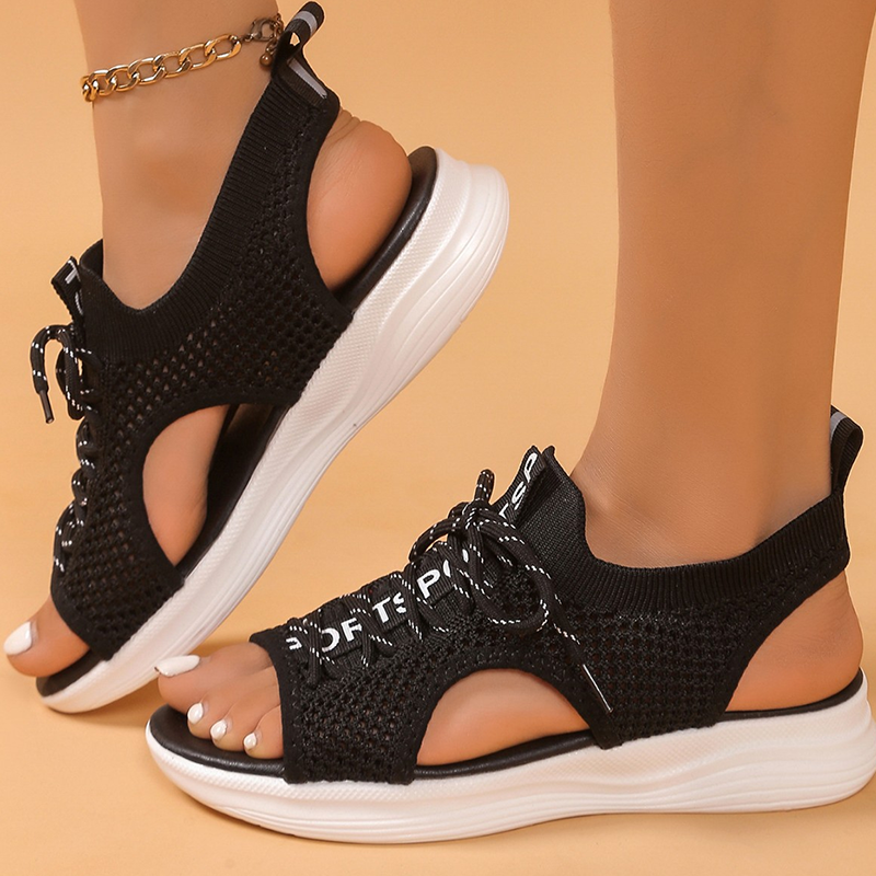 Damen Offene Zehen Atmungsaktive Strickkeilabsatzsandalen