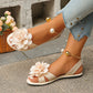 Damen Blume Flache Sandalen Metall Knöchelriemen Sommerschuhe