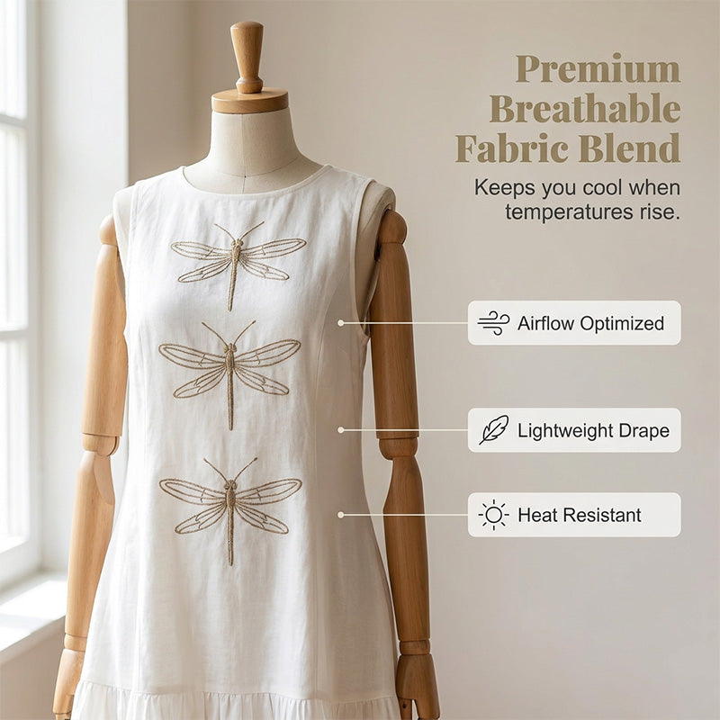 Damen ärmelloses lockeres Kleid mit Libellenprint