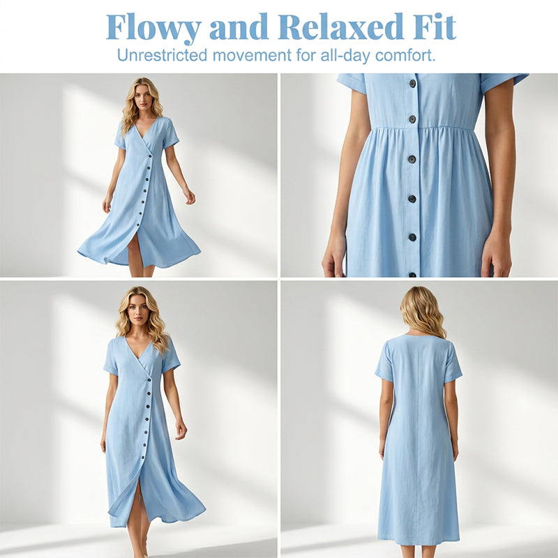 Damen Midi-Kleid aus Mischgewebe mit Knöpfen
