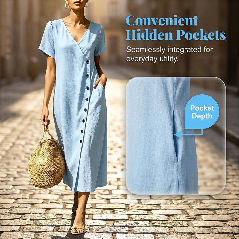 Damen Midi-Kleid aus Mischgewebe mit Knöpfen