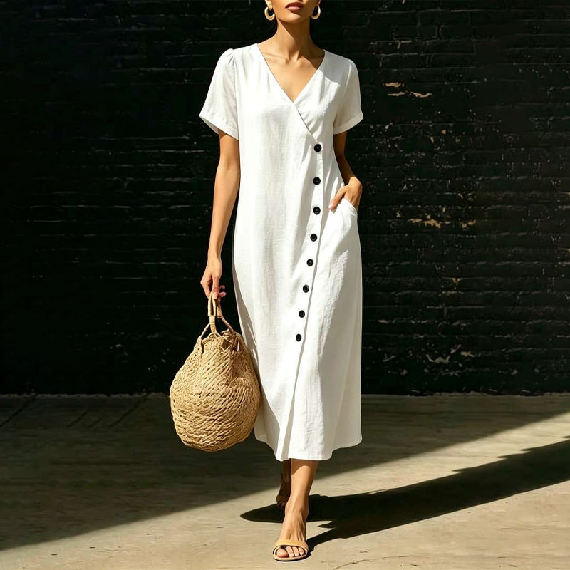 Damen Midi-Kleid aus Mischgewebe mit Knöpfen