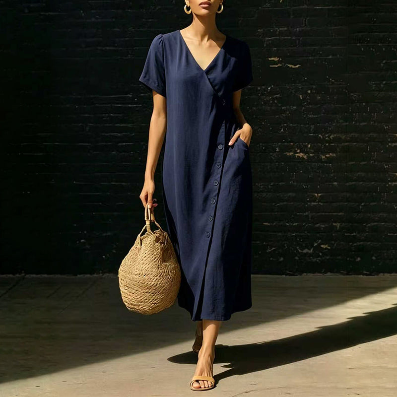 Damen Midi-Kleid aus Mischgewebe mit Knöpfen