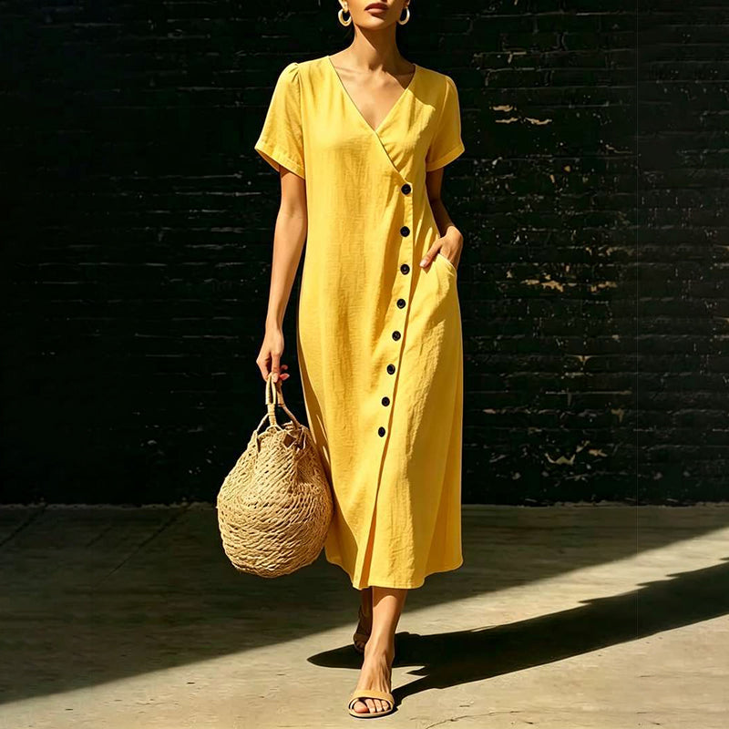 Damen Midi-Kleid aus Mischgewebe mit Knöpfen