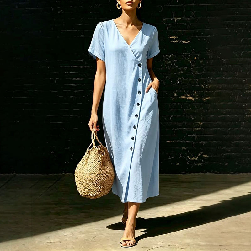 Damen Midi-Kleid aus Mischgewebe mit Knöpfen