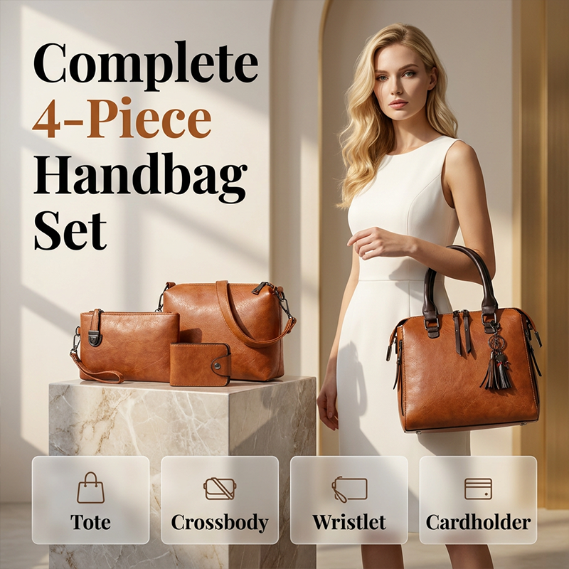 Damen 4-teiliges Handtaschenset aus PU-Leder