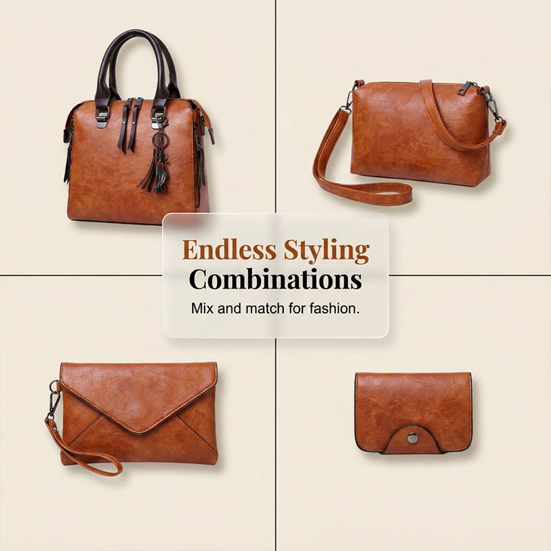 Damen 4-teiliges Handtaschenset aus PU-Leder