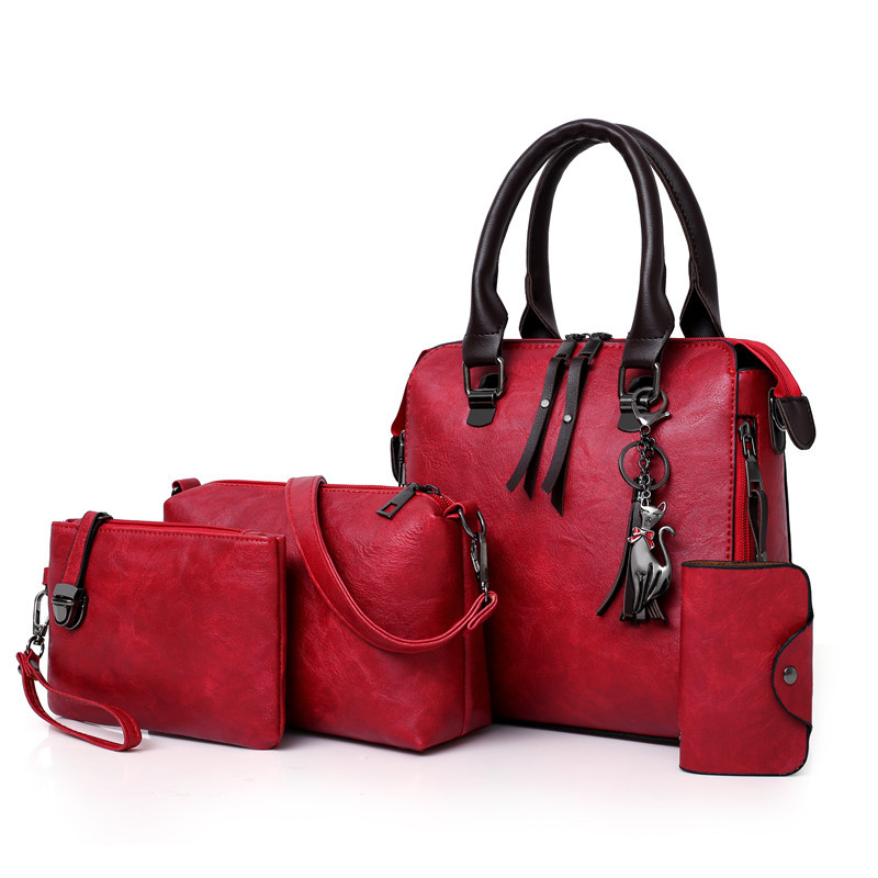 Damen 4-teiliges Handtaschenset aus PU-Leder