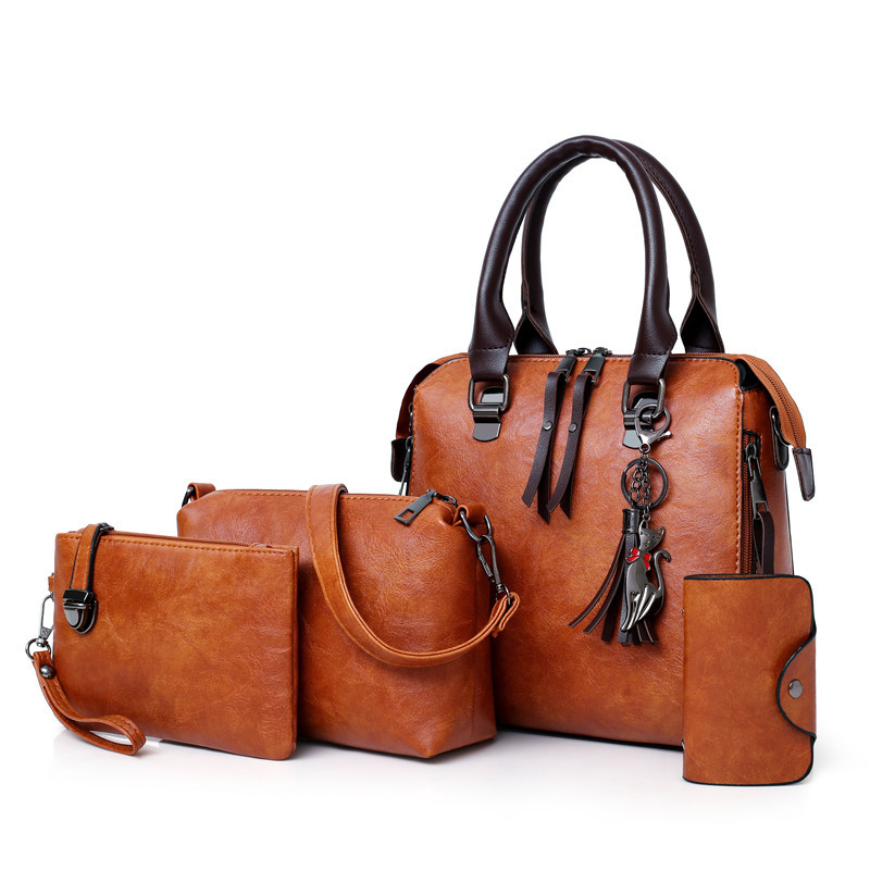 Damen 4-teiliges Handtaschenset aus PU-Leder