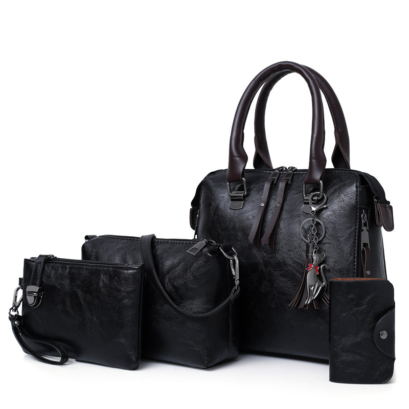Damen 4-teiliges Handtaschenset aus PU-Leder