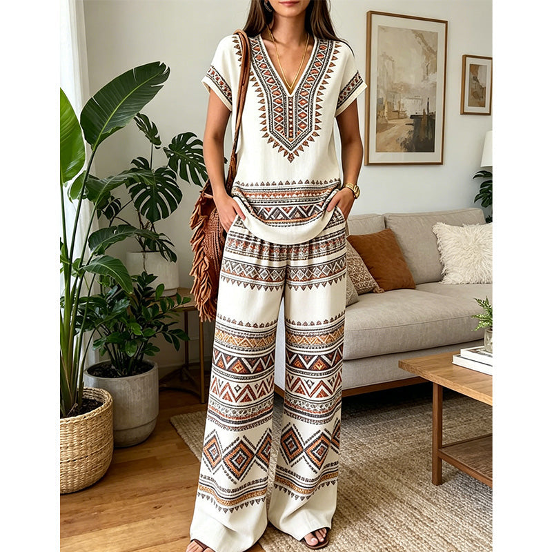 👗 50% RABATT! 💃 2-teiliges Set aus bedrucktem Oberteil & Hose für Damen – Leicht, fließend & vielseitig – Perfekt für Sommer, Strand oder Büro – stylisher 2-in-1 Look mit Komfort 🌸