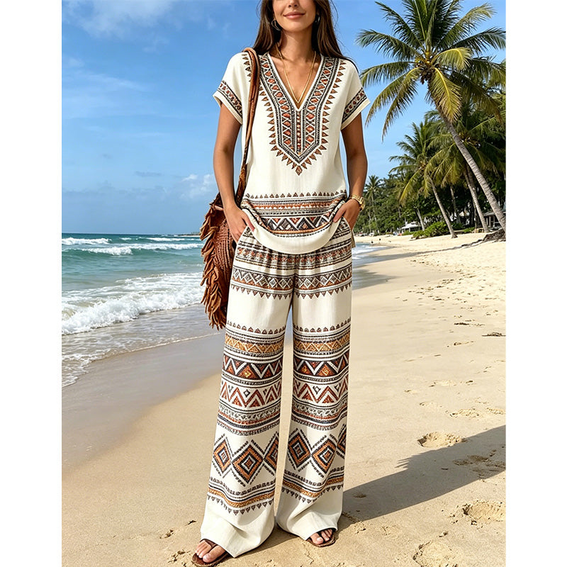 👗 50% RABATT! 💃 2-teiliges Set aus bedrucktem Oberteil & Hose für Damen – Leicht, fließend & vielseitig – Perfekt für Sommer, Strand oder Büro – stylisher 2-in-1 Look mit Komfort 🌸