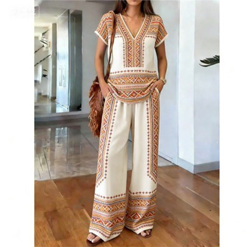 👗 50% RABATT! 💃 2-teiliges Set aus bedrucktem Oberteil & Hose für Damen – Leicht, fließend & vielseitig – Perfekt für Sommer, Strand oder Büro – stylisher 2-in-1 Look mit Komfort 🌸