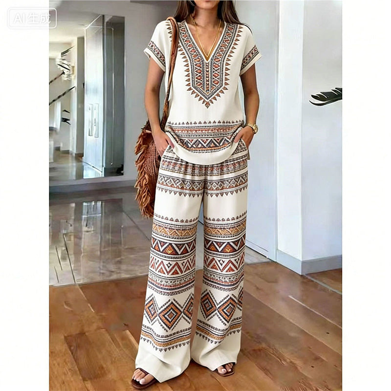 👗 50% RABATT! 💃 2-teiliges Set aus bedrucktem Oberteil & Hose für Damen – Leicht, fließend & vielseitig – Perfekt für Sommer, Strand oder Büro – stylisher 2-in-1 Look mit Komfort 🌸