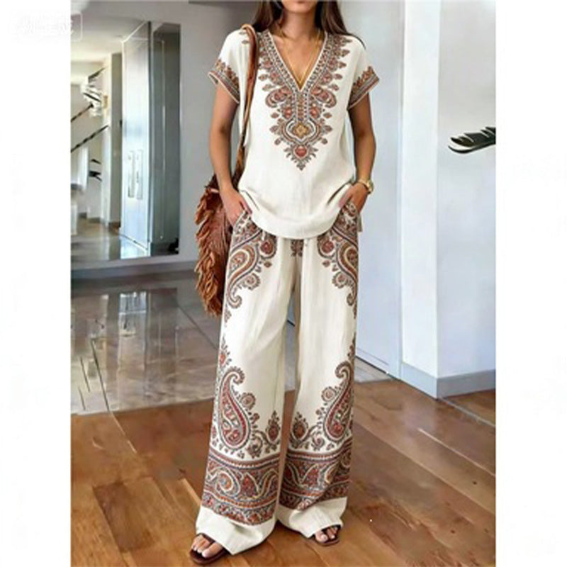 👗 50% RABATT! 💃 2-teiliges Set aus bedrucktem Oberteil & Hose für Damen – Leicht, fließend & vielseitig – Perfekt für Sommer, Strand oder Büro – stylisher 2-in-1 Look mit Komfort 🌸