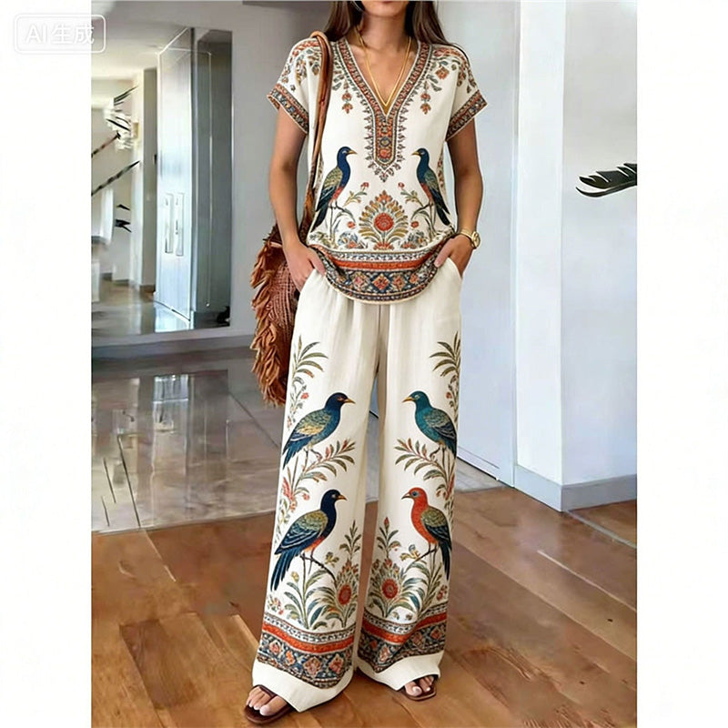 👗 50% RABATT! 💃 2-teiliges Set aus bedrucktem Oberteil & Hose für Damen – Leicht, fließend & vielseitig – Perfekt für Sommer, Strand oder Büro – stylisher 2-in-1 Look mit Komfort 🌸