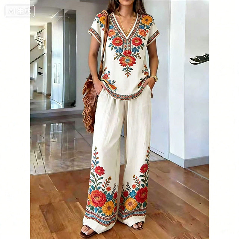 👗 50% RABATT! 💃 2-teiliges Set aus bedrucktem Oberteil & Hose für Damen – Leicht, fließend & vielseitig – Perfekt für Sommer, Strand oder Büro – stylisher 2-in-1 Look mit Komfort 🌸