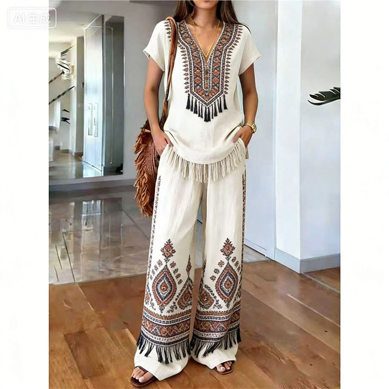 👗 50% RABATT! 💃 2-teiliges Set aus bedrucktem Oberteil & Hose für Damen – Leicht, fließend & vielseitig – Perfekt für Sommer, Strand oder Büro – stylisher 2-in-1 Look mit Komfort 🌸