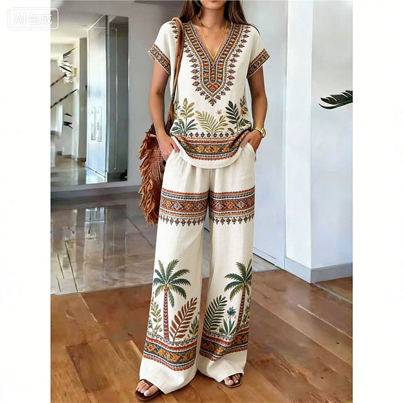 👗 50% RABATT! 💃 2-teiliges Set aus bedrucktem Oberteil & Hose für Damen – Leicht, fließend & vielseitig – Perfekt für Sommer, Strand oder Büro – stylisher 2-in-1 Look mit Komfort 🌸