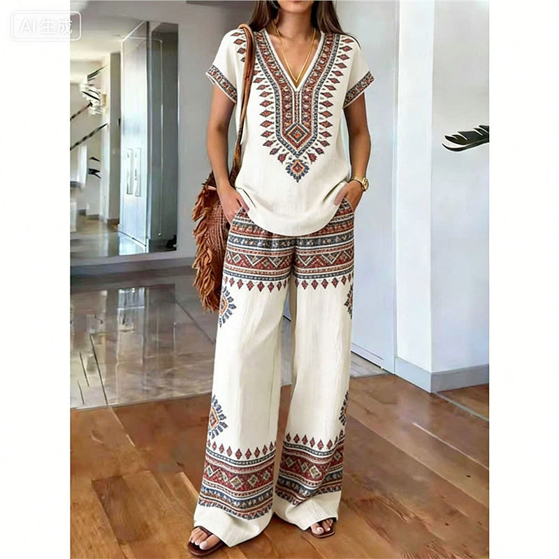 👗 50% RABATT! 💃 2-teiliges Set aus bedrucktem Oberteil & Hose für Damen – Leicht, fließend & vielseitig – Perfekt für Sommer, Strand oder Büro – stylisher 2-in-1 Look mit Komfort 🌸