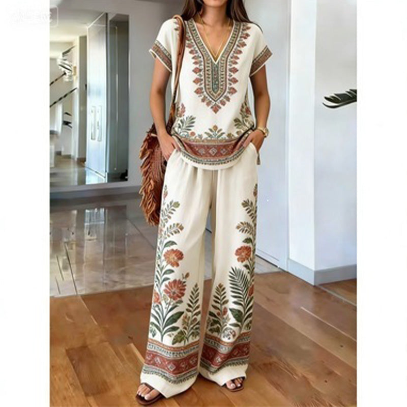 👗 50% RABATT! 💃 2-teiliges Set aus bedrucktem Oberteil & Hose für Damen – Leicht, fließend & vielseitig – Perfekt für Sommer, Strand oder Büro – stylisher 2-in-1 Look mit Komfort 🌸