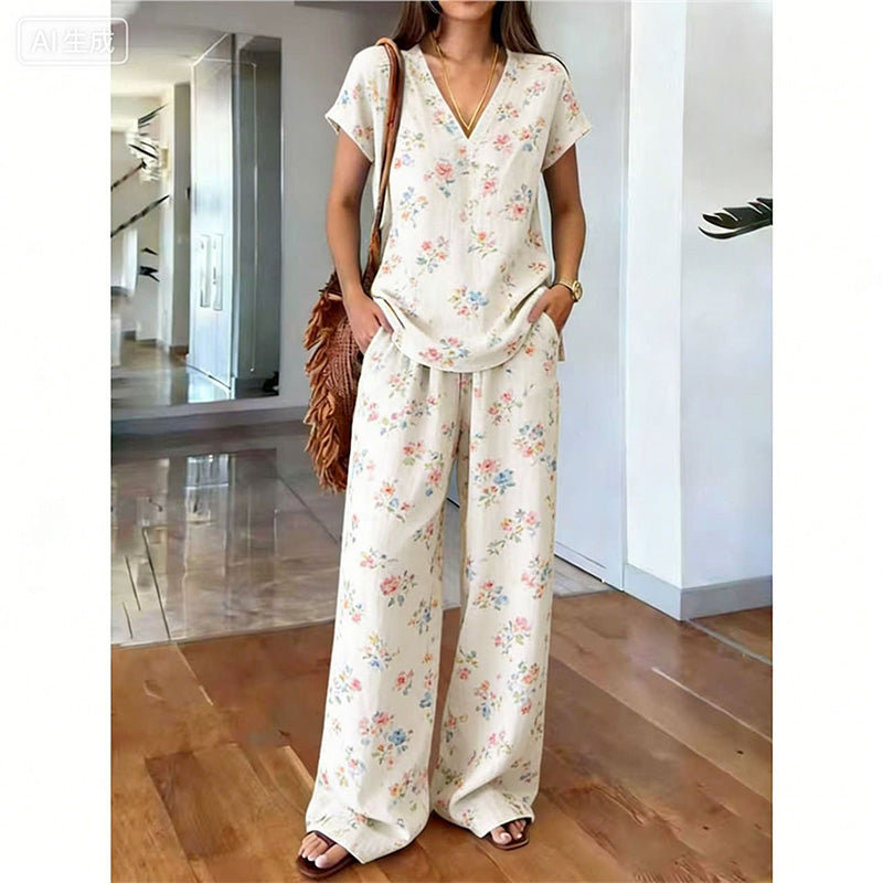 👗 50% RABATT! 💃 2-teiliges Set aus bedrucktem Oberteil & Hose für Damen – Leicht, fließend & vielseitig – Perfekt für Sommer, Strand oder Büro – stylisher 2-in-1 Look mit Komfort 🌸
