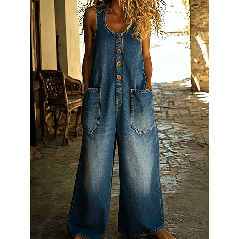 Ärmelloser Jumpsuit mit weitem Bein für Damen
