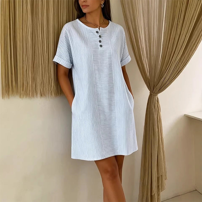 Damen lässiges gestreiftes Kurzarm-T-Shirt-Kleid