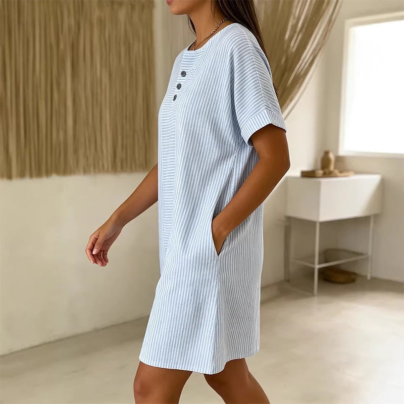 Damen lässiges gestreiftes Kurzarm-T-Shirt-Kleid