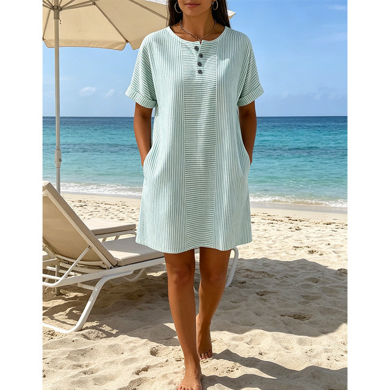 Damen lässiges gestreiftes Kurzarm-T-Shirt-Kleid
