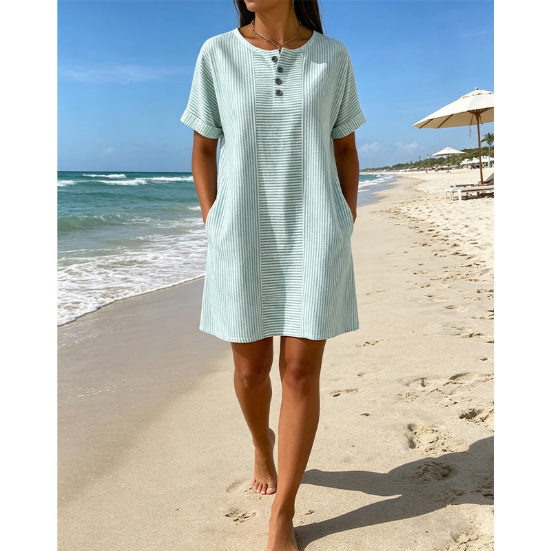 Damen lässiges gestreiftes Kurzarm-T-Shirt-Kleid