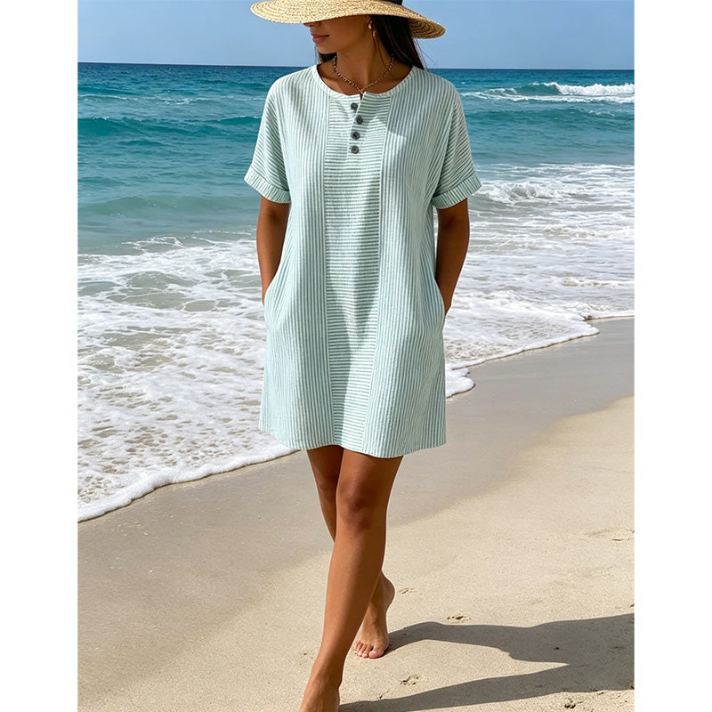 Damen lässiges gestreiftes Kurzarm-T-Shirt-Kleid