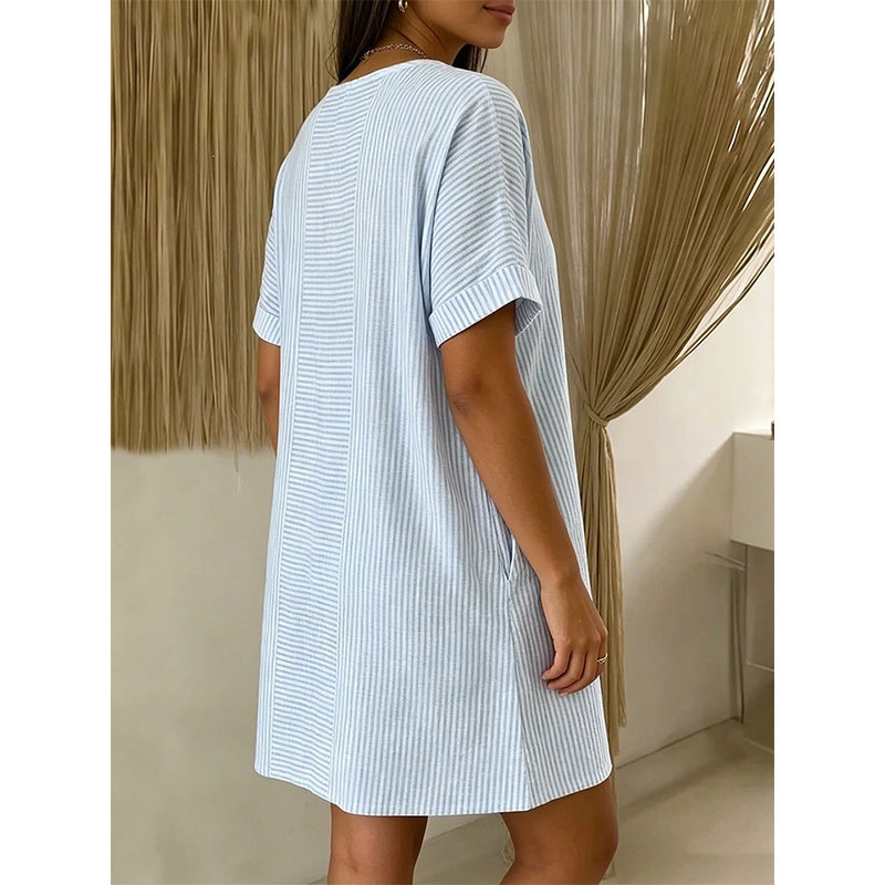 Damen lässiges gestreiftes Kurzarm-T-Shirt-Kleid